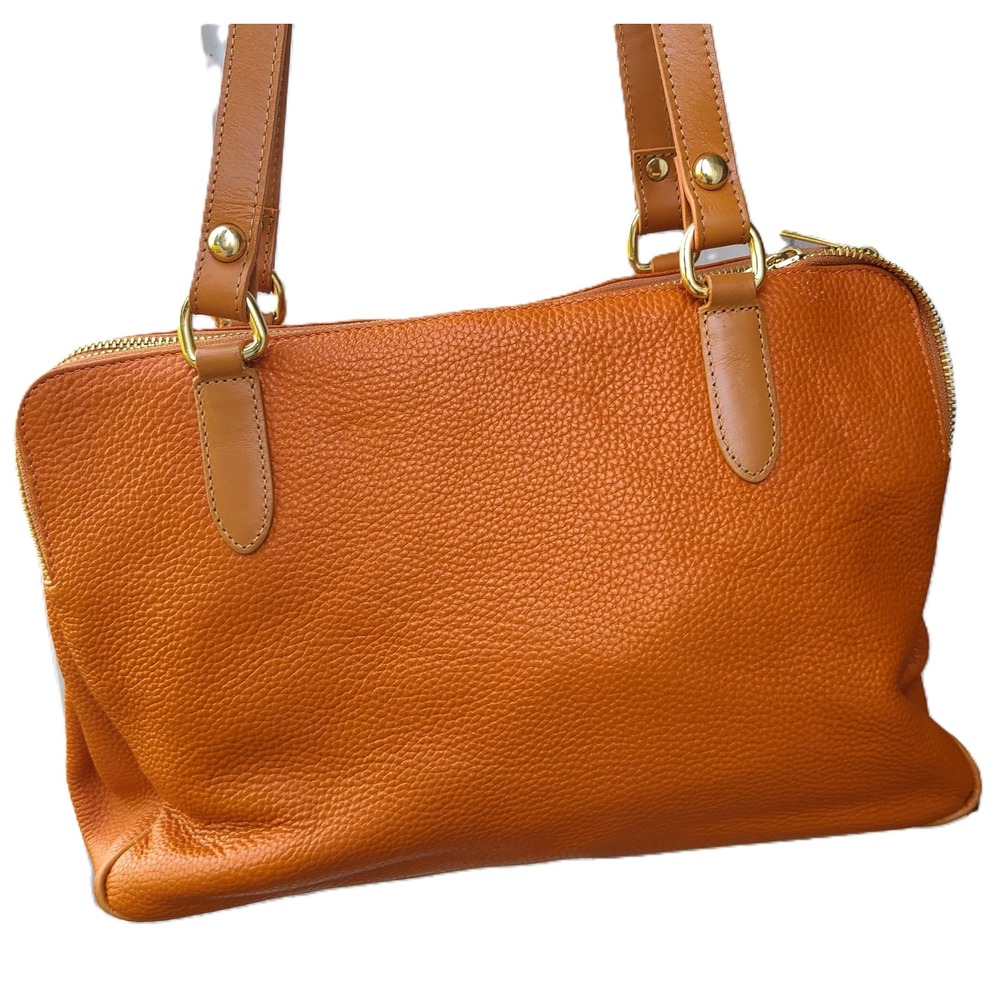 Valentina Italian Orange Pebbled Leather Shoulder Bag Classic Quiet Luxury Boho - Picture 3 of 15
